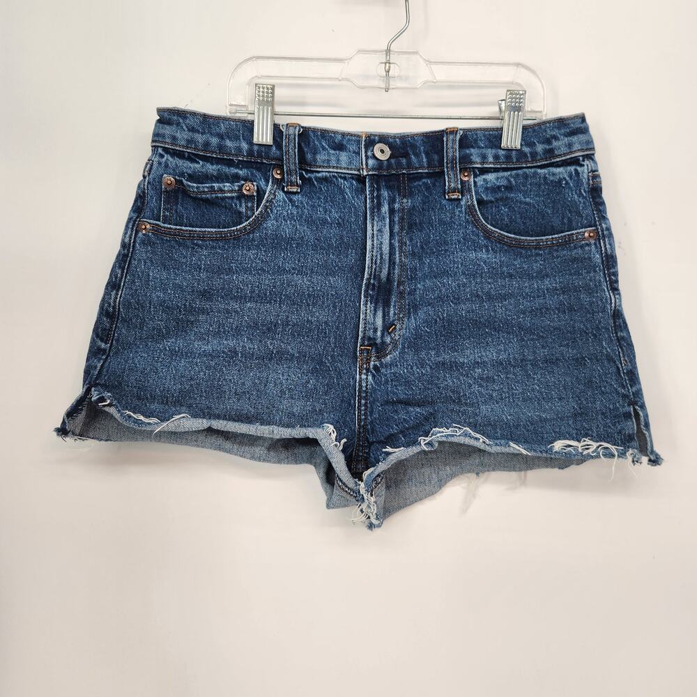 Abercrombie & Fitch Dark Wash Denim Mom High Rise Jean Raw Hem Shorts Women's 6